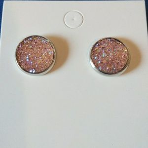 Handmade silver light pink stud earrings